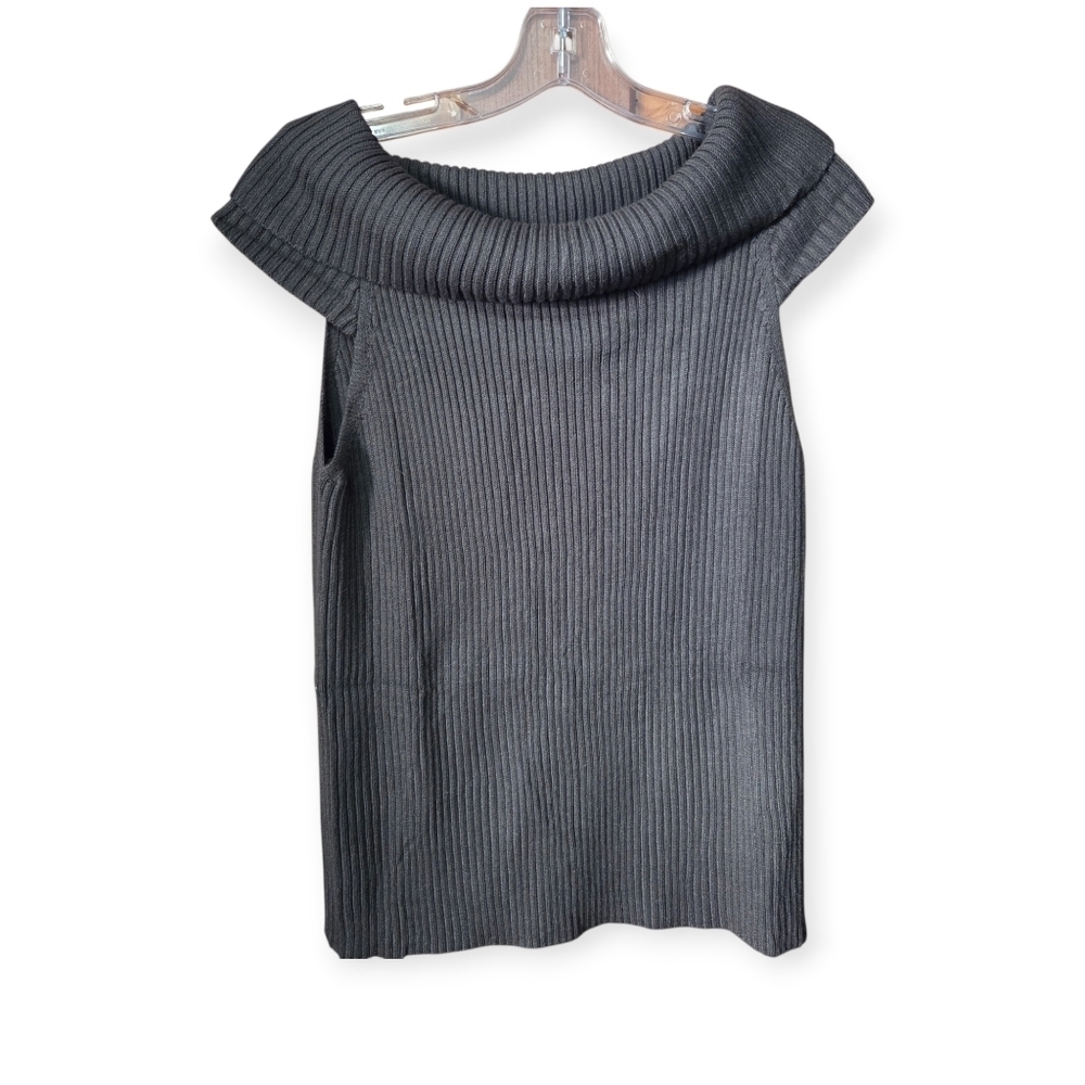prettygarden olive green rib knit roll neck sleeveless sweater large NWT